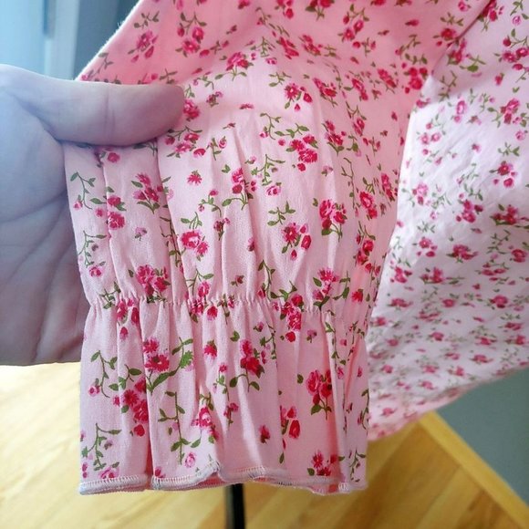 Vintage Ditsy Floral Long Sleeve Print Feminine Square Neck Lace Trim - Picture 5 of 16